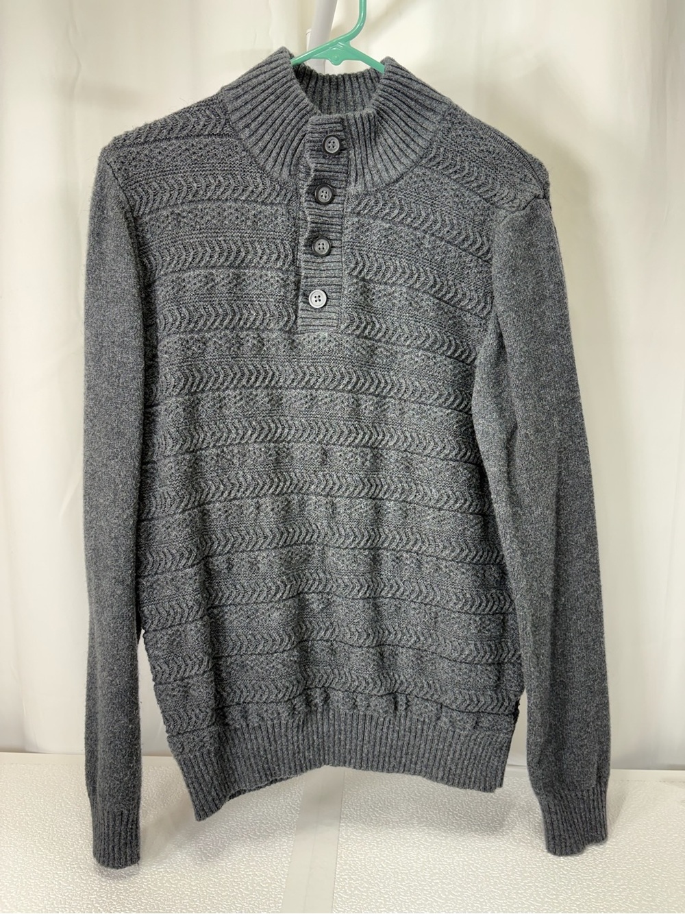 Marc Anthony Gray Ribbed Turtleneck Button Pullover 4280